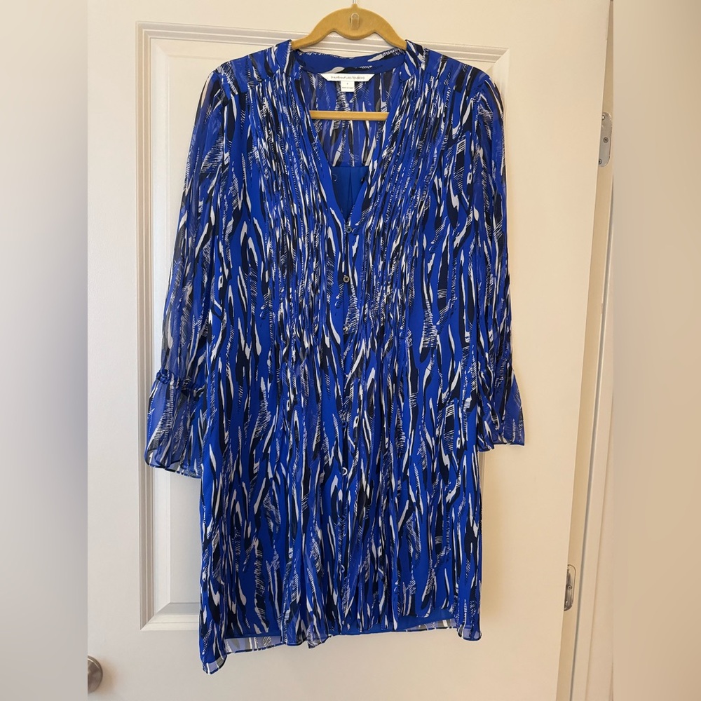 Diane Von Furstenberg Blue/Black/White Long Sleeve Dress